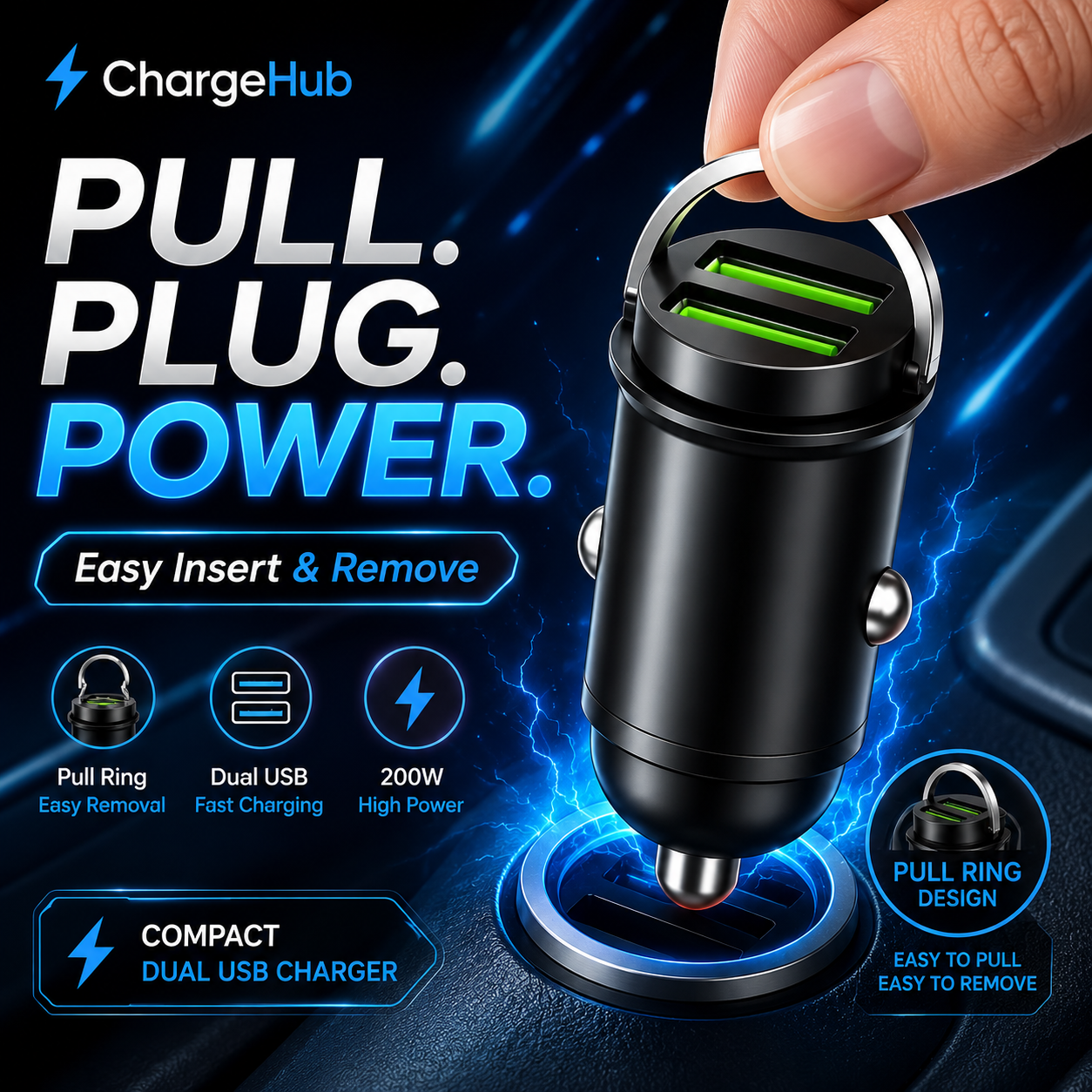 ChargeHub 200W dual-USB high-power car charger for 12V to 36V vehicles, view 4
