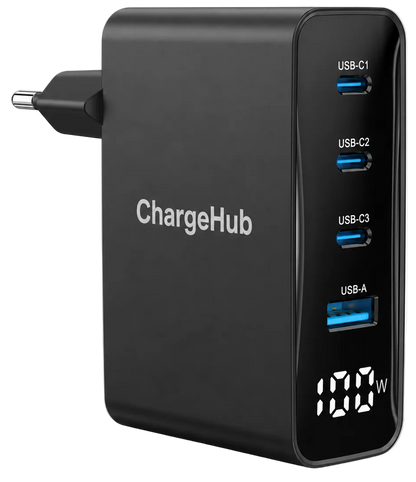 ChargeHub 100W GaN 4-port USB-C laptop charger for laptops, phones and tablets