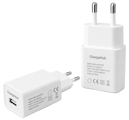 ChargeHub 10W USB wall charger in white with EU plug for everyday phone charging