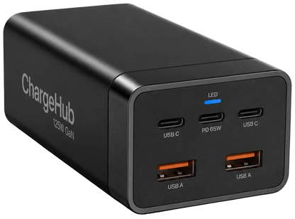 ChargeHub 125W GaN 5-port desktop charging station for a laptop, phones and tablet