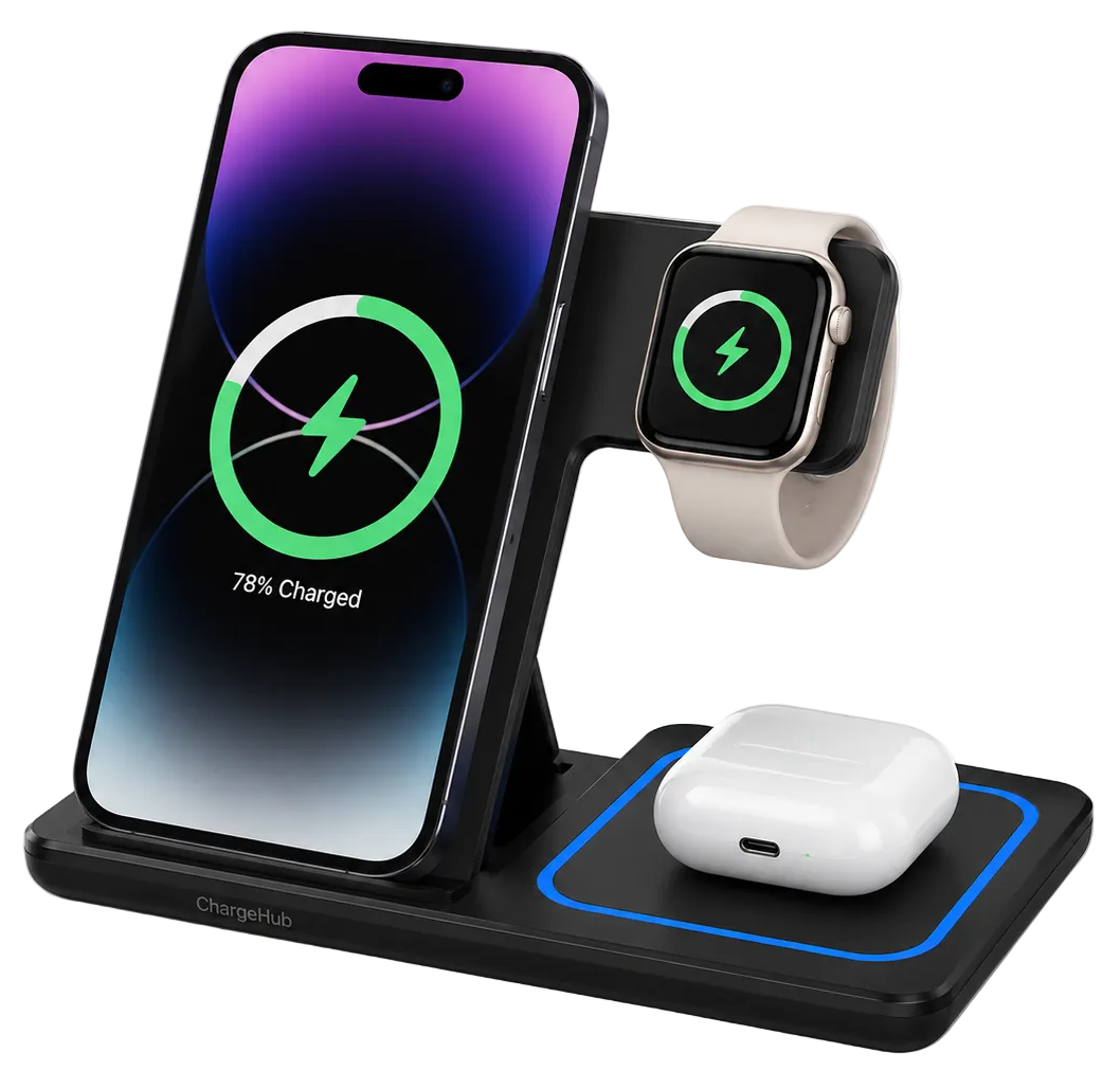 ChargeHub 15W 3-in-1 wireless charger for iPhone, Apple Watch and AirPods