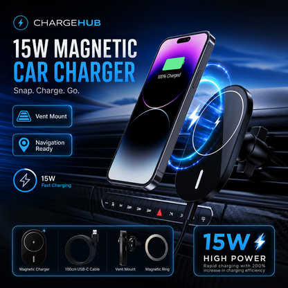 ChargeHub 15W magnetic wireless car charger for iPhone with strong magnetic hold, view 4