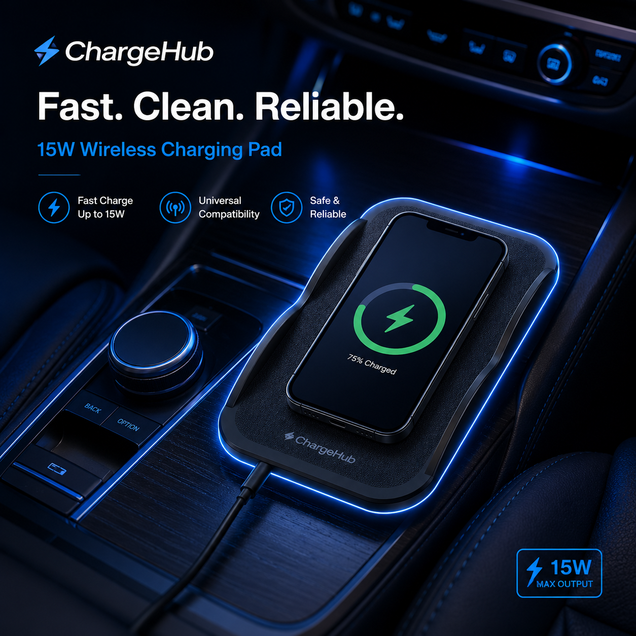 ChargeHub 15W wireless charging anti-slip car mat for the dashboard or console, view 4