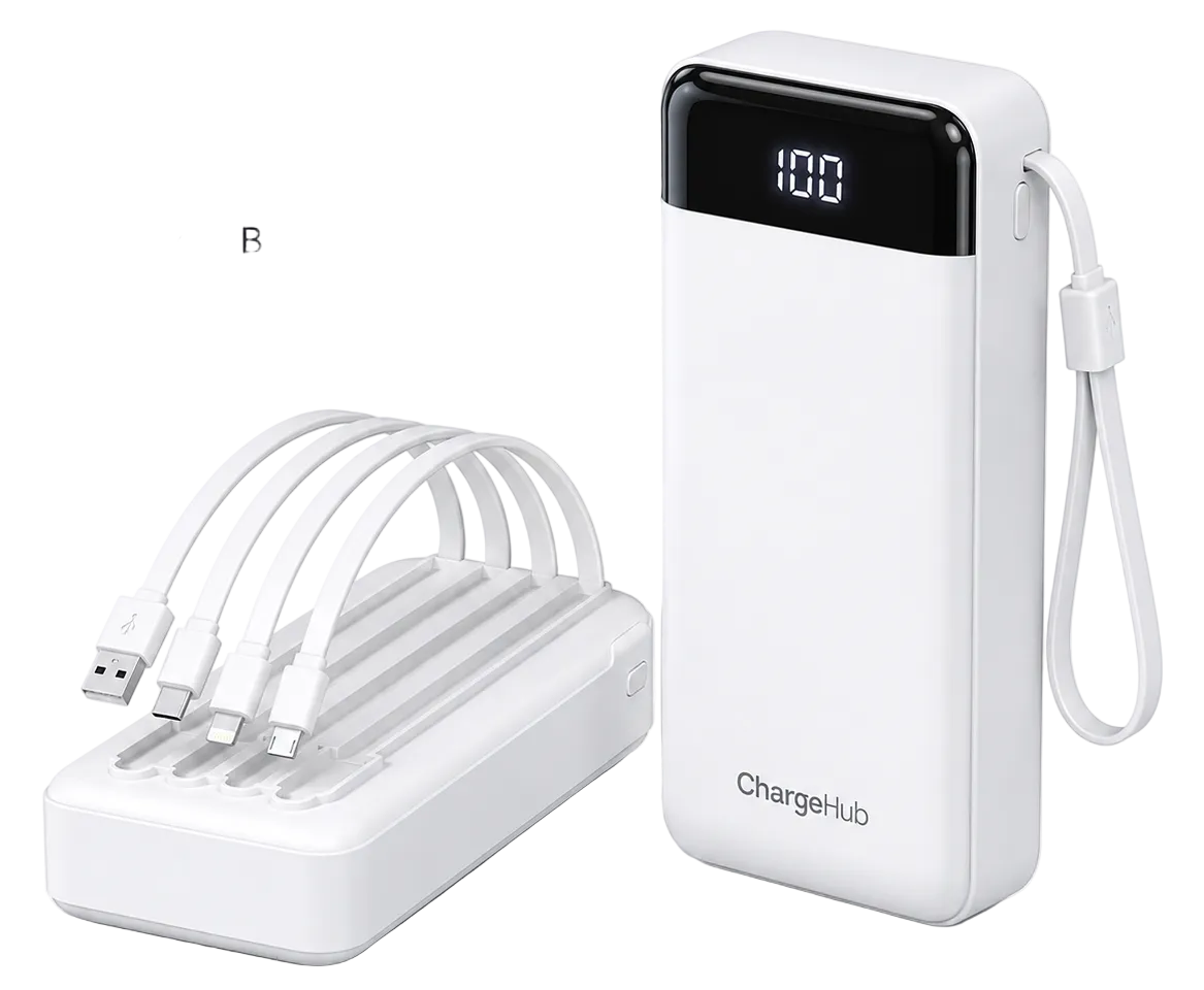 ChargeHub 20000mAh 66W USB-C power bank with LCD display for phones, tablets and laptops