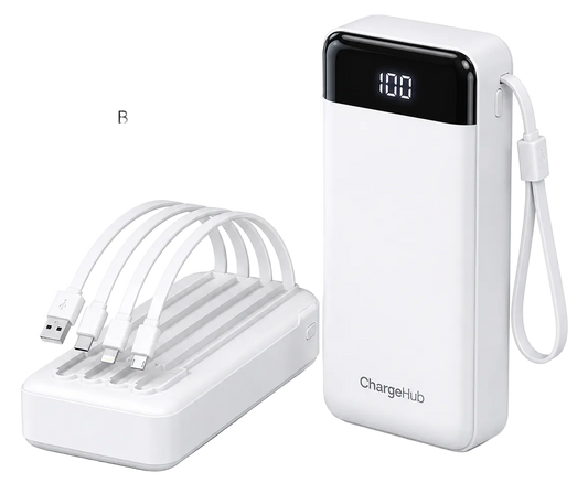 ChargeHub 20000mAh 66W USB-C power bank with LCD display for phones, tablets and laptops