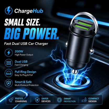 ChargeHub 200W dual-USB high-power car charger for 12V to 36V vehicles, view 3