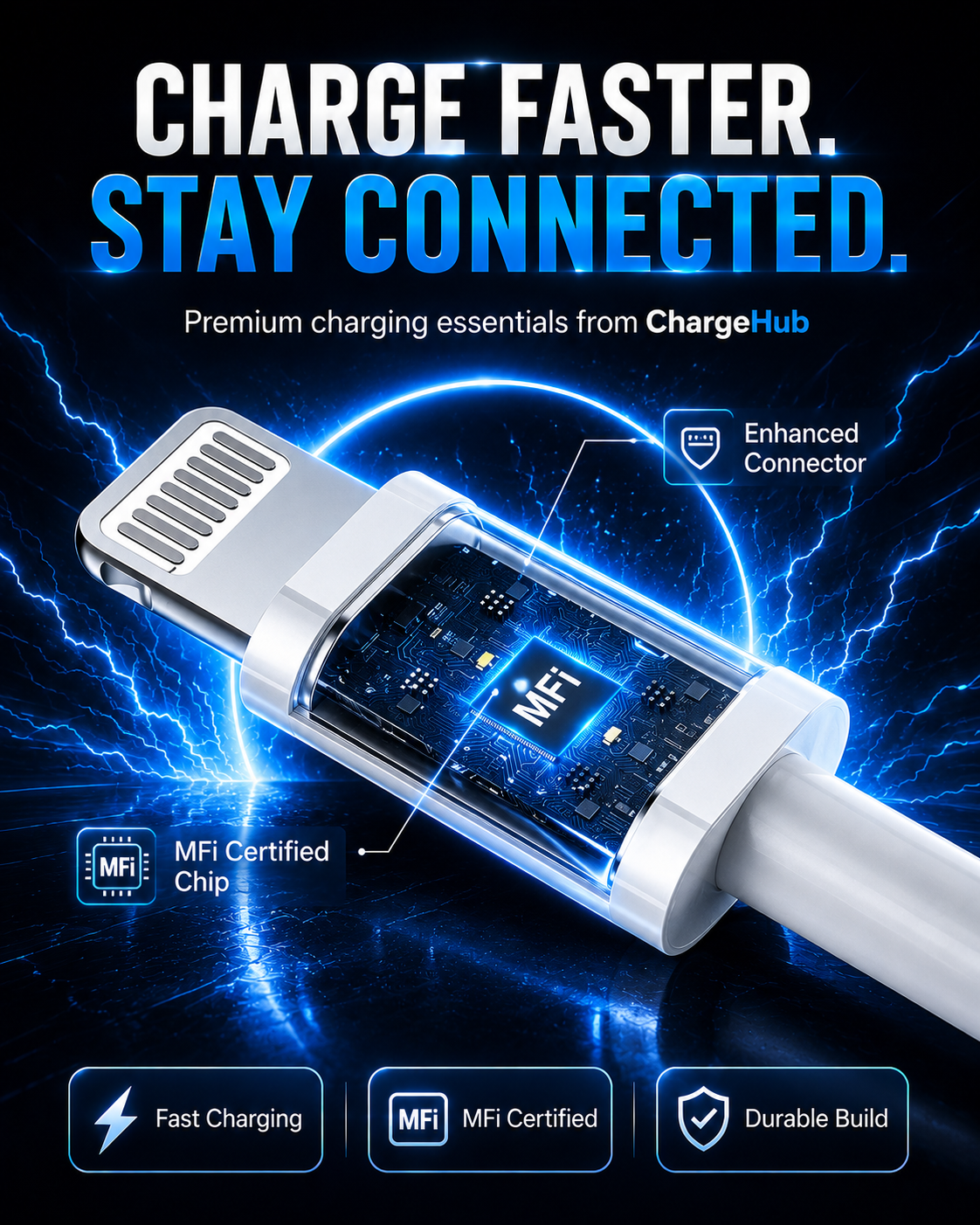 ChargeHub 20W USB-C fast charger with USB-C cable for quick phone charging, view 2