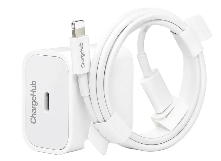 ChargeHub 20W USB-C fast charger with USB-C cable for quick phone charging