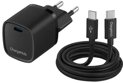 ChargeHub 20W USB-C PD travel charger with 60W USB-C cable for charging on the go