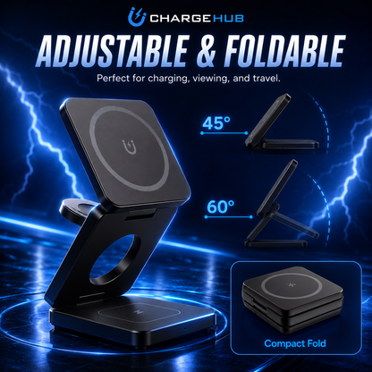 ChargeHub 3-in-1 foldable travel wireless charger for phone, smartwatch and earbuds, view 4