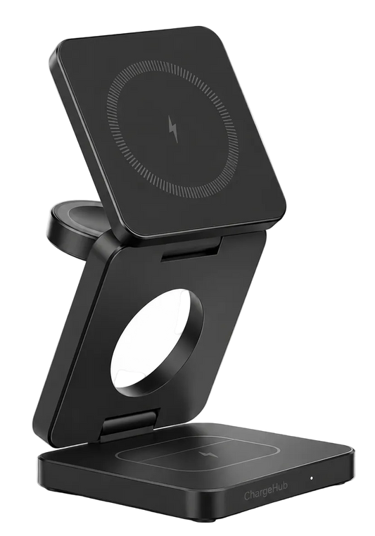 ChargeHub 3-in-1 foldable travel wireless charger for phone, smartwatch and earbuds