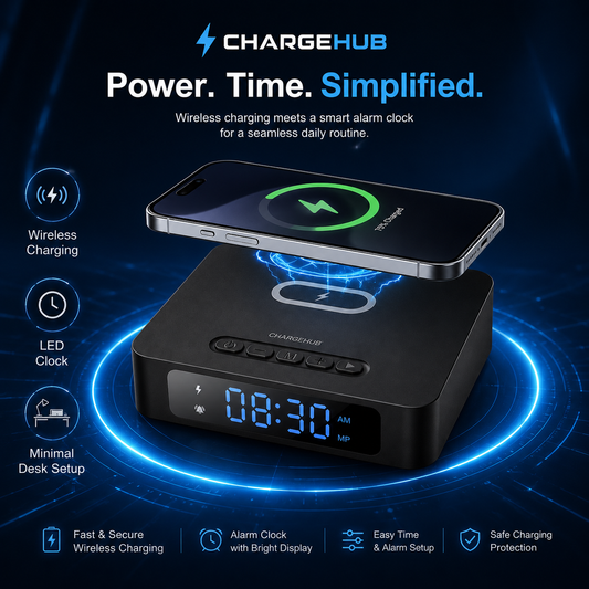 ChargeHub 3-in-1 wireless charger with time display and alarm clock, view 2