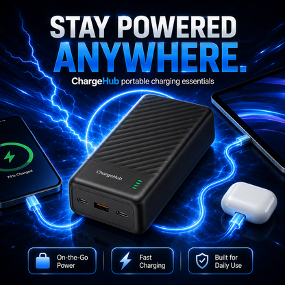 ChargeHub 30000mAh 22.5W fast-charge power bank with USB-C input and output, view 2