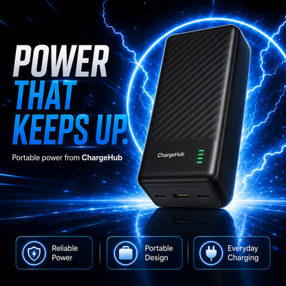 ChargeHub 30000mAh 22.5W fast-charge power bank with USB-C input and output, view 3