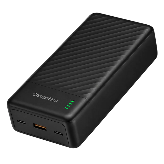 ChargeHub 30000mAh 22.5W fast-charge power bank with USB-C input and output