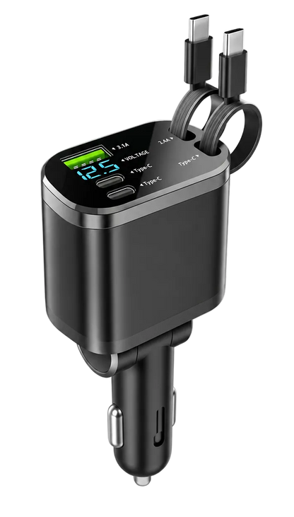 ChargeHub 5-in-1 car charger with dual PD USB ports and charging status display