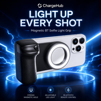 ChargeHub magnetic camera grip with detachable remote shutter and built-in fill light, view 4
