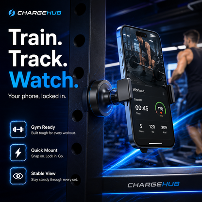 ChargeHub heavy-duty aluminium magnetic gym phone mount for filming workouts, view 3