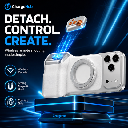 ChargeHub magnetic selfie kit with rotating mount and detachable wireless remote, view 3