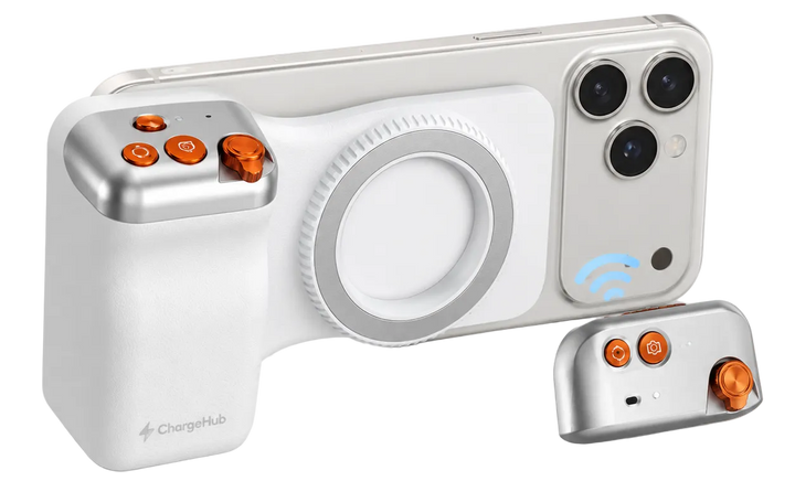 ChargeHub magnetic selfie kit with rotating mount and detachable wireless remote