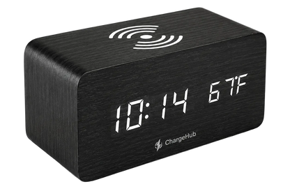 ChargeHub minimalist alarm clock wireless charger with temperature display, view 2
