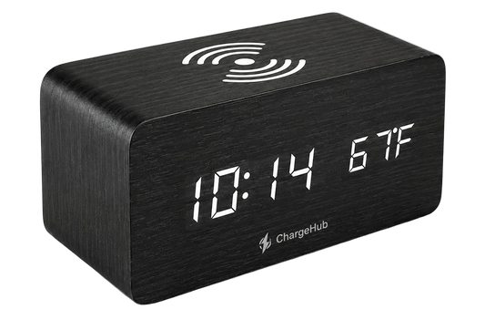 ChargeHub minimalist alarm clock wireless charger with temperature display, view 2