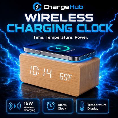 ChargeHub minimalist alarm clock wireless charger with temperature display, view 4