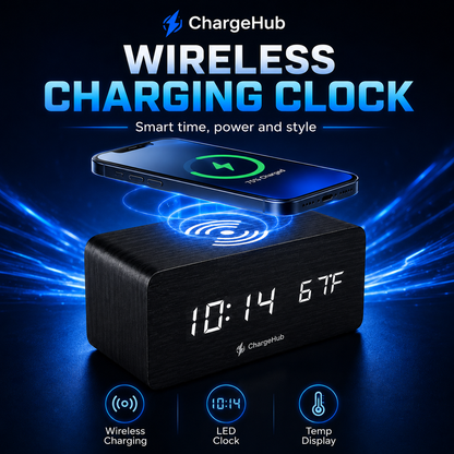 ChargeHub minimalist alarm clock wireless charger with temperature display, view 7