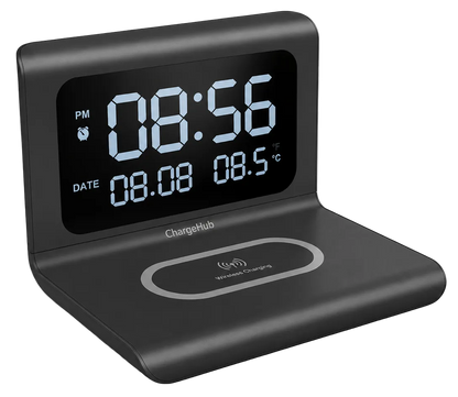ChargeHub multifunction wireless charger with time and temperature display