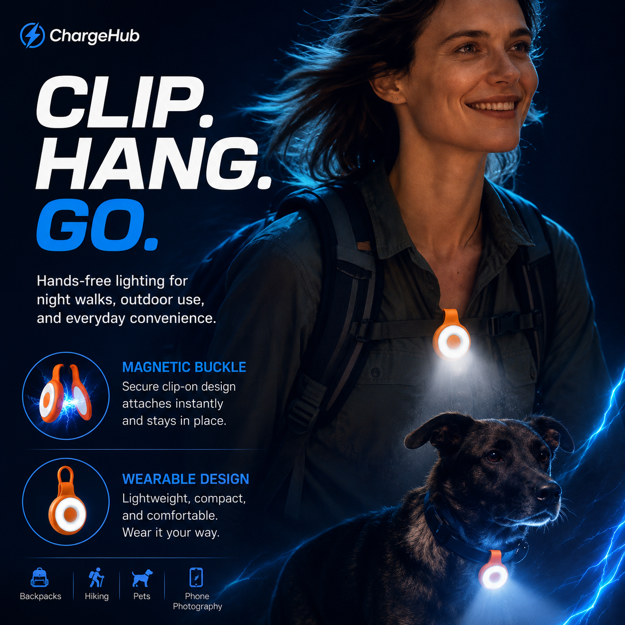 ChargeHub portable mini magnetic fill light with five brightness and colour modes, view 2