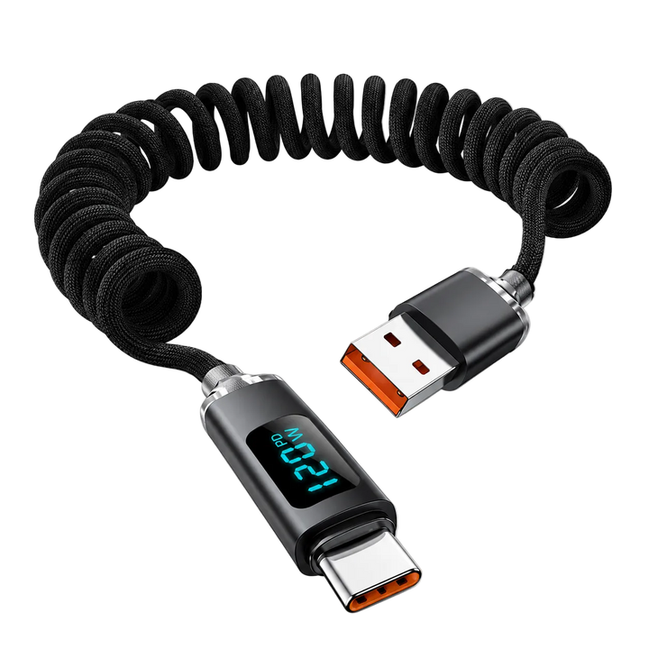 ChargeHub braided USB-A to USB-C fast-charging cable in green, red and black