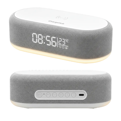 ChargeHub wireless charger alarm clock with night light and temperature display