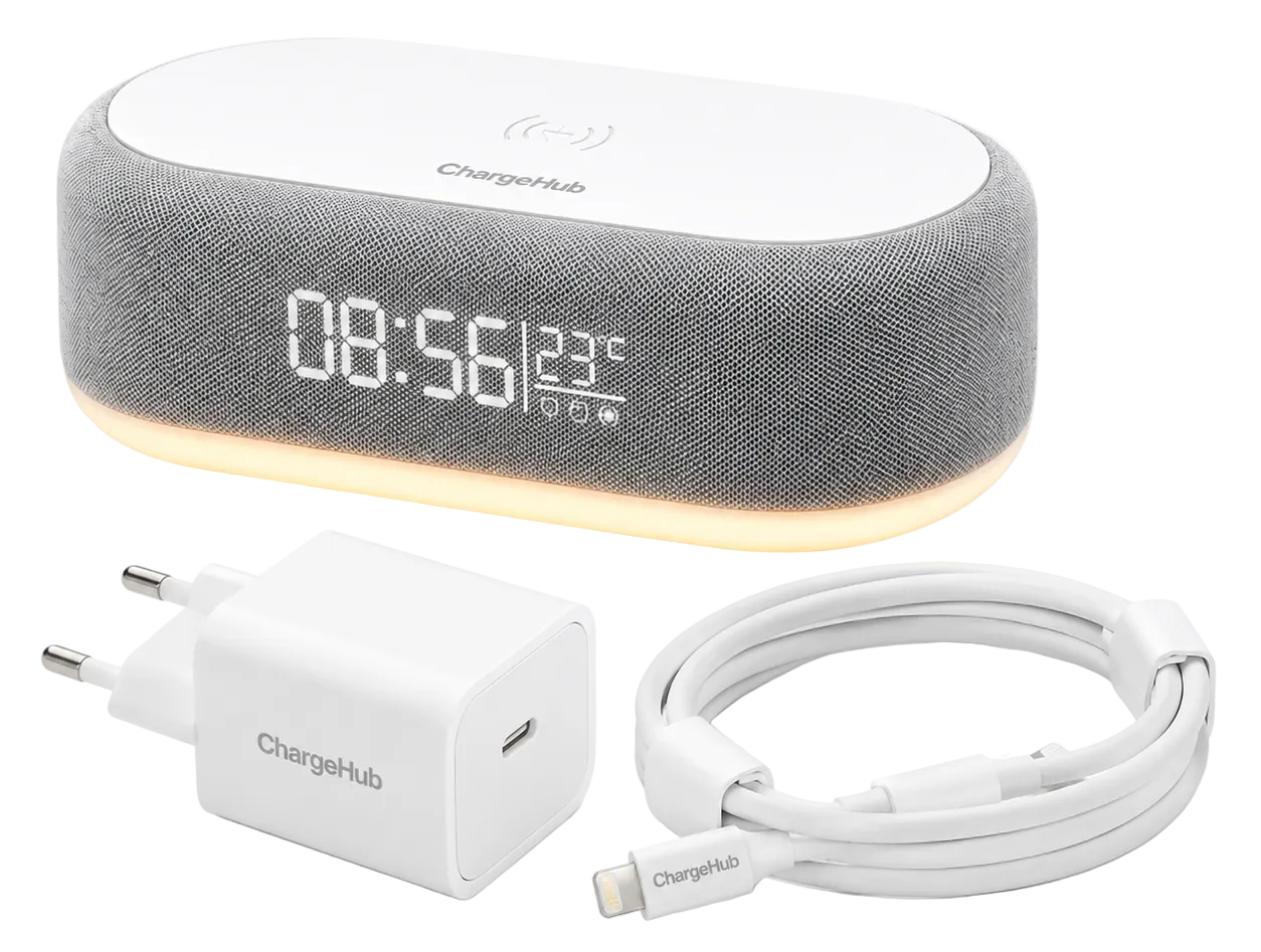 ChargeHub Wireless Nightstand Kit - wireless charging alarm clock with night light and 20W charger