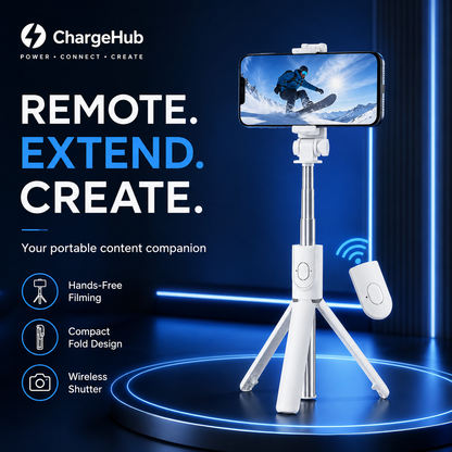 ChargeHub wireless selfie stick with built-in Bluetooth remote and anti-slip grip, view 2